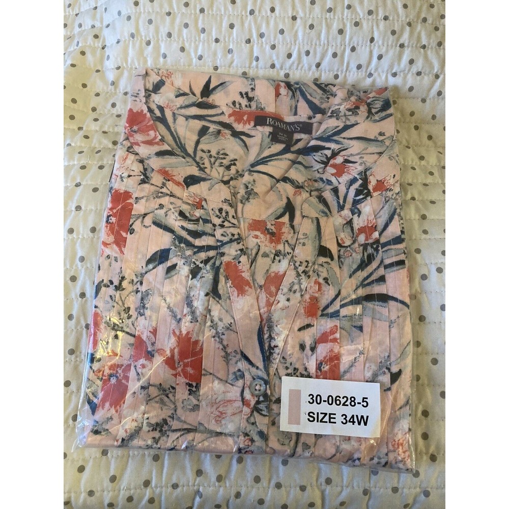 Roaman's Women's NWOT Pink Floral Button Down Long Sleeve Top Plus Size 34W 6X - Picture 15 of 15